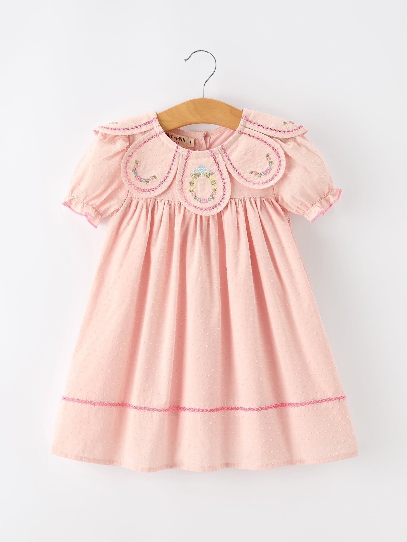 Cotton Dress, Floral Embroidered Peter Pan Collar, Puff Sleeve