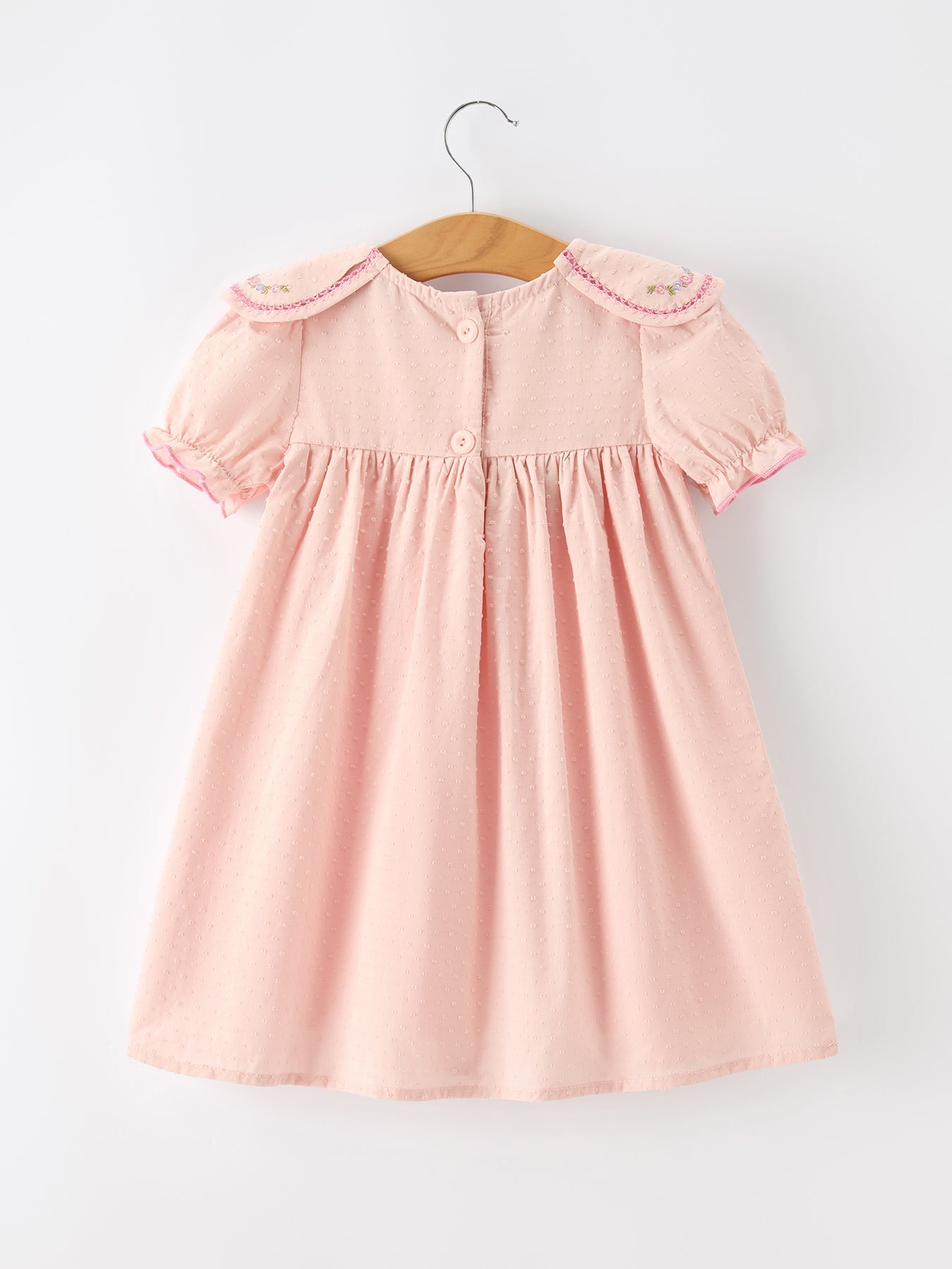 Cotton Dress, Floral Embroidered Peter Pan Collar, Puff Sleeve
