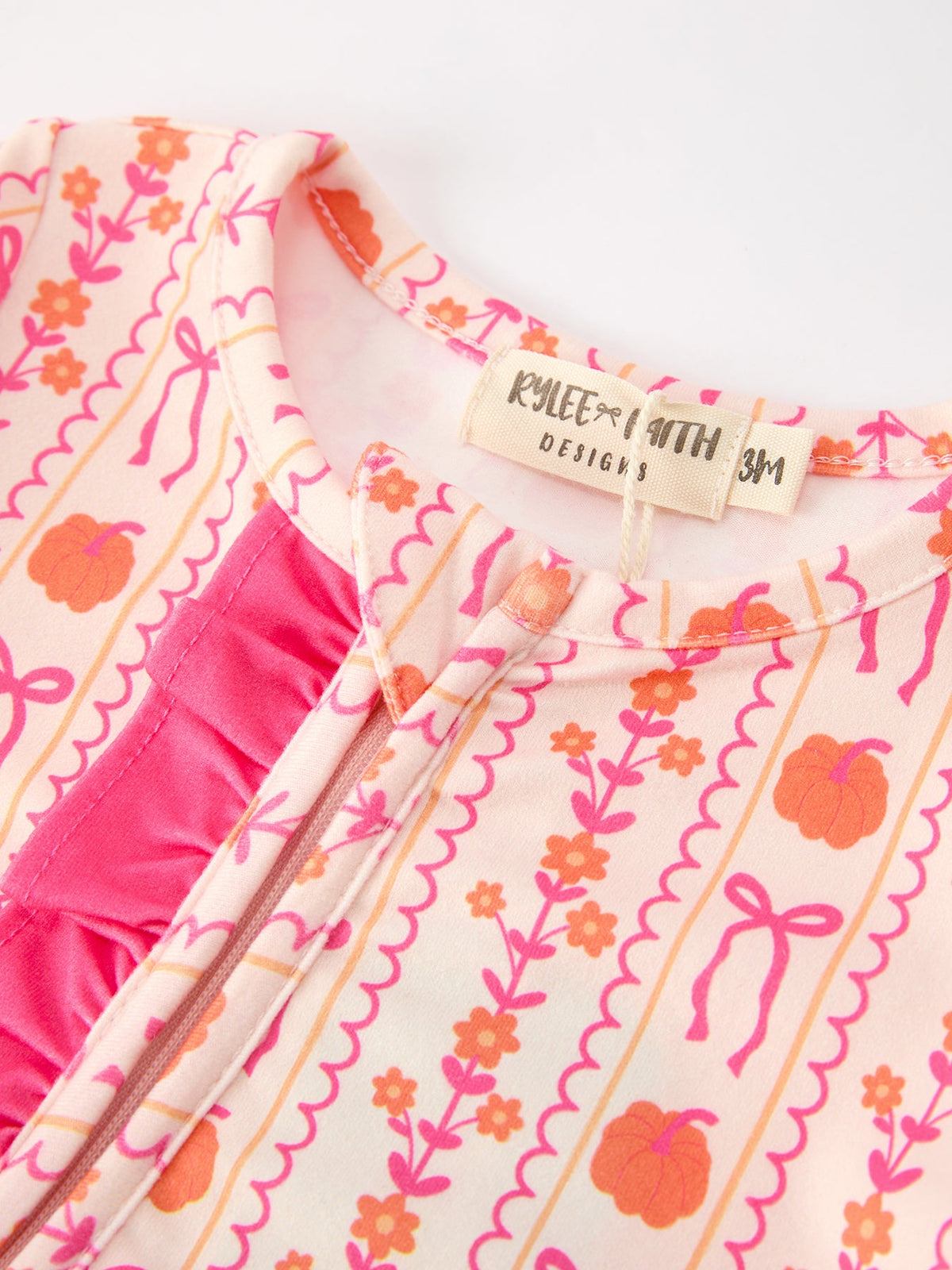 Polyester Spandex Baby Sleeper, Pumpkin Bow Print by Rylee Faith Designs