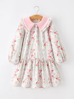 Fall Girls Floral Peter Pan Collar Ruffle Long-sleeved Dress by Rylee Faith Designs