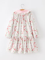 Fall Girls Floral Peter Pan Collar Ruffle Long-sleeved Dress by Rylee Faith Designs
