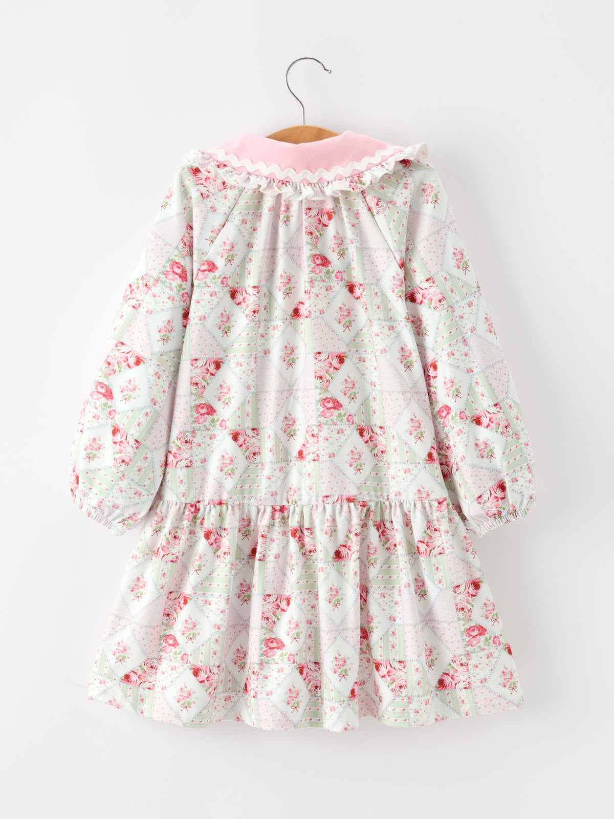 Fall Girls Floral Peter Pan Collar Ruffle Long-sleeved Dress by Rylee Faith Designs
