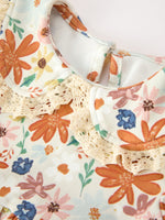 Fall Girls Floral Lace Collar Puff Sleeve Outfit Set by Rylee Faith Designs
