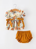 Fall Girls Floral Lace Collar Ruffle Bloomer Set by Rylee Faith Designs