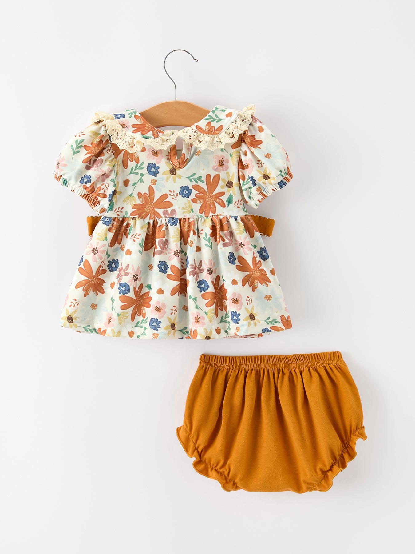 Fall Girls Floral Lace Collar Ruffle Bloomer Set by Rylee Faith Designs