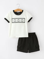 Halloween Ghost Smocked Embroidered Tee Boys Short Set by Rylee Faith Designs