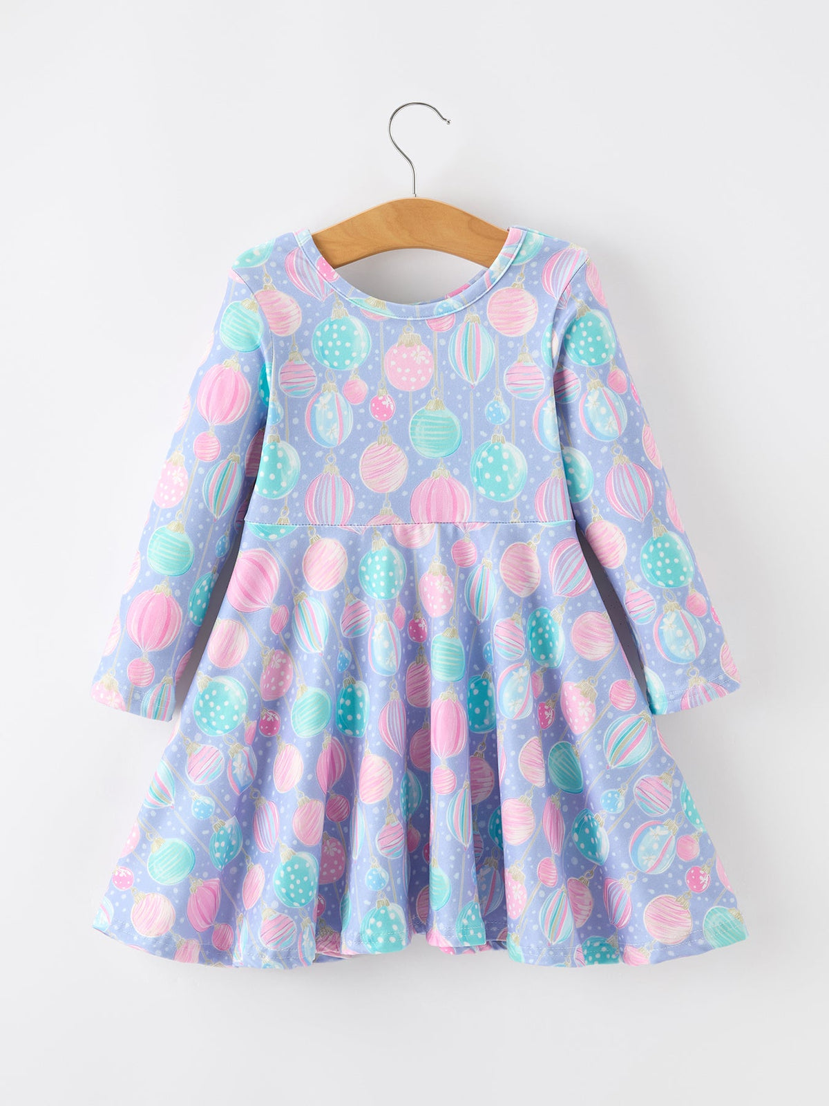 Girls Pastel Christmas Ornament Print Twirl Dress by Rylee Faith Designs