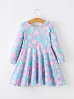 Girls Pastel Christmas Ornament Print Twirl Dress by Rylee Faith Designs