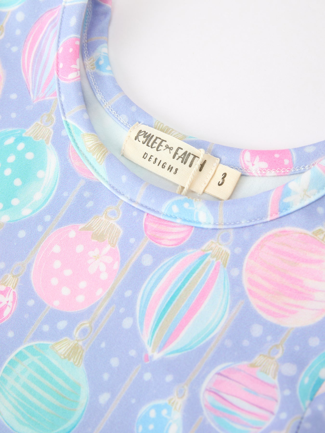 Girls Pastel Christmas Ornament Print Twirl Dress by Rylee Faith Designs