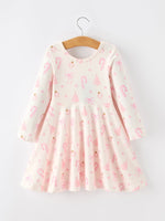 Girls Pink Christmas Ornament Print Flare Dress by Rylee Faith Designs