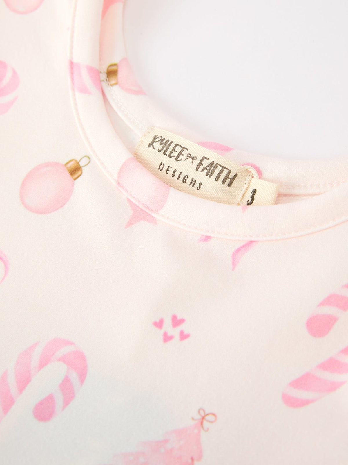 Girls Pink Christmas Ornament Print Flare Dress by Rylee Faith Designs