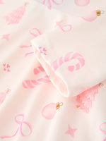 Girls Pink Christmas Ornament Print Flare Dress by Rylee Faith Designs