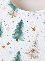 Girls Christmas Tree & Star Ribbed Print Twirl Dress by Rylee Faith Designs
