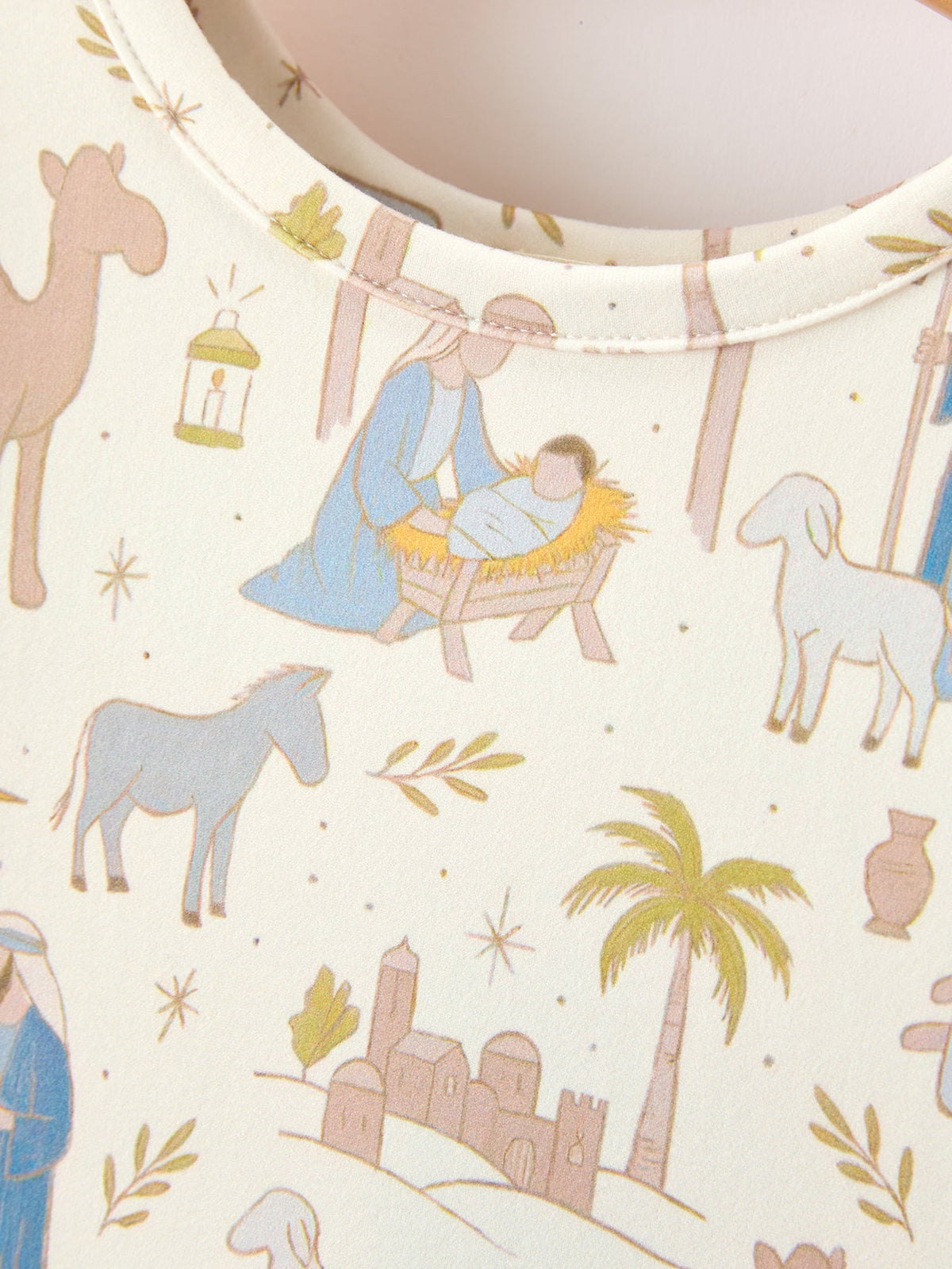 Christmas Girls Nativity Print Twirl Long Sleeve Dress by Rylee Faith Designs