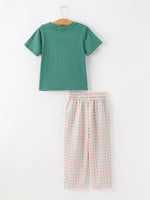 Boys Christmas Embroidered T-Shirt & Plaid Pants Set by Rylee Faith Designs