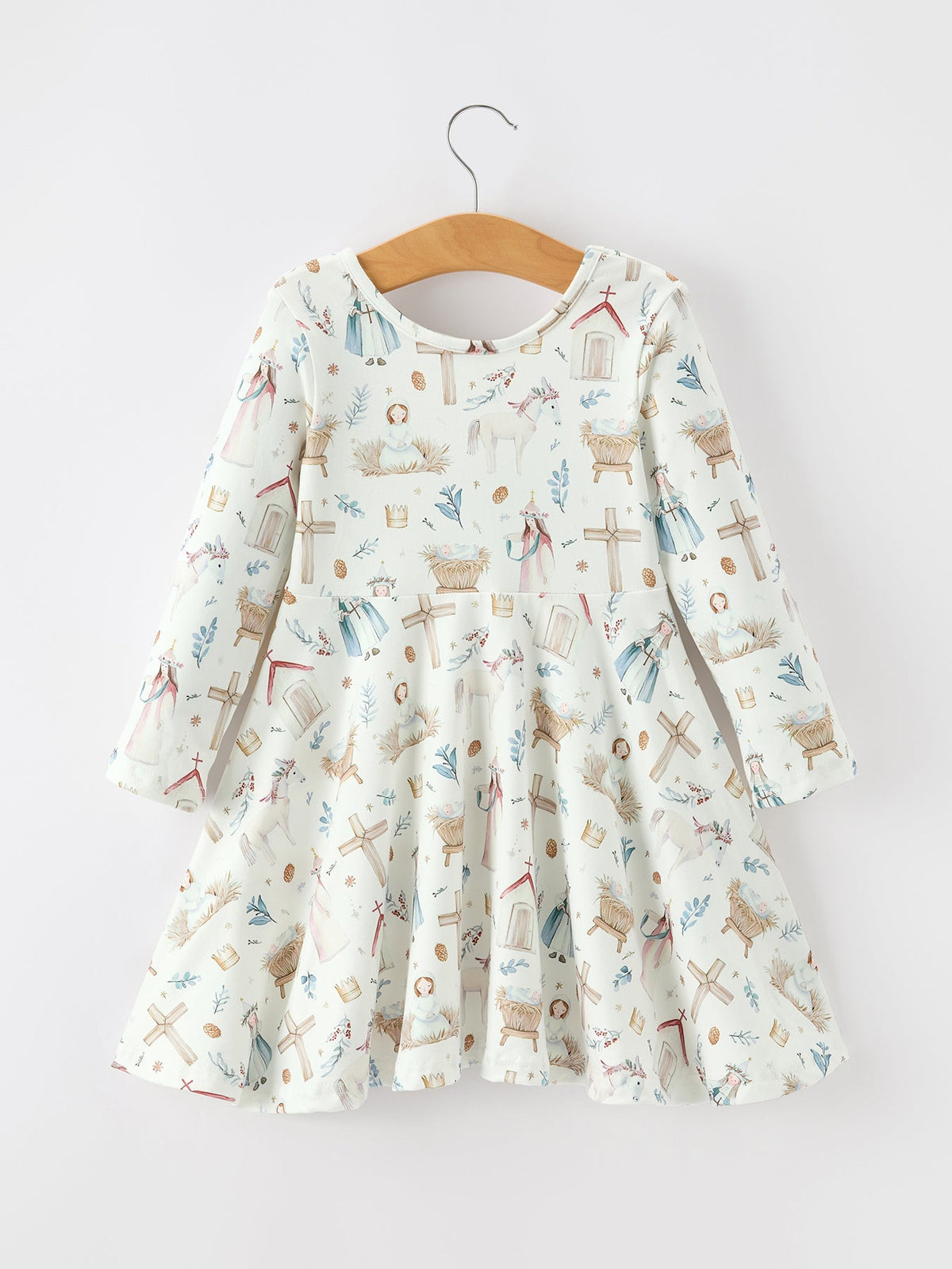 Girls Nativity Scene Winter Print Twirl Dress by Rylee Faith Designs