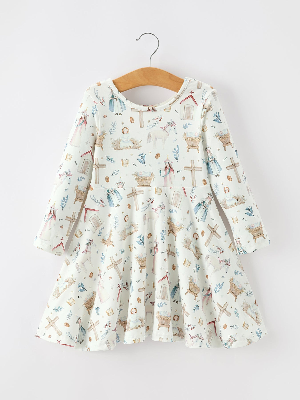 Girls Nativity Scene Winter Print Twirl Dress by Rylee Faith Designs