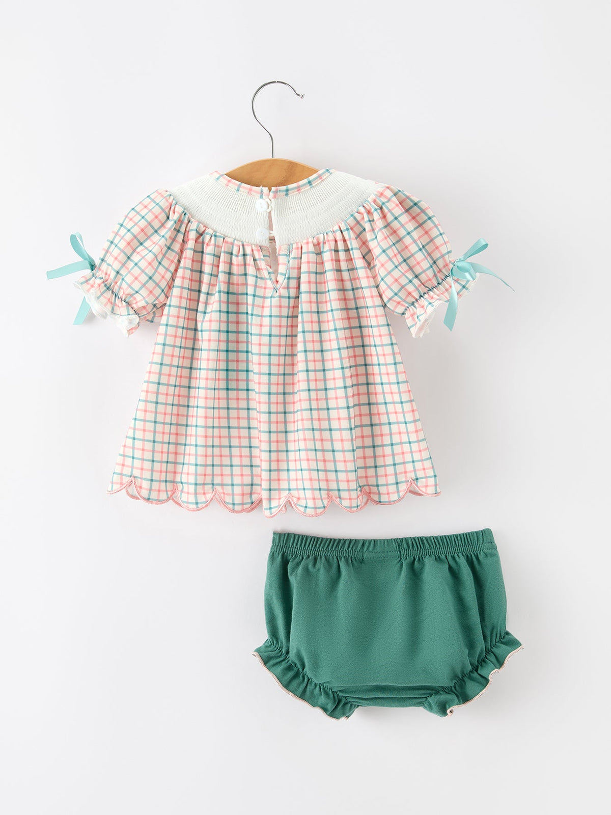 Girls Christmas Plaid Smocked Bloomers Set with Tree Embroidery by Rylee Faith Designs