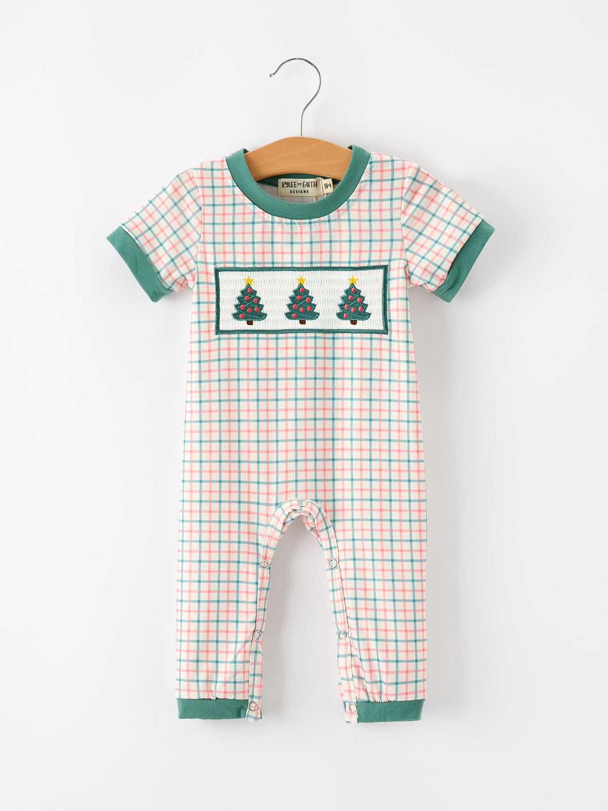 Baby Boy Christmas Embroidered Plaid Jonjon Romper by Rylee Faith Designs