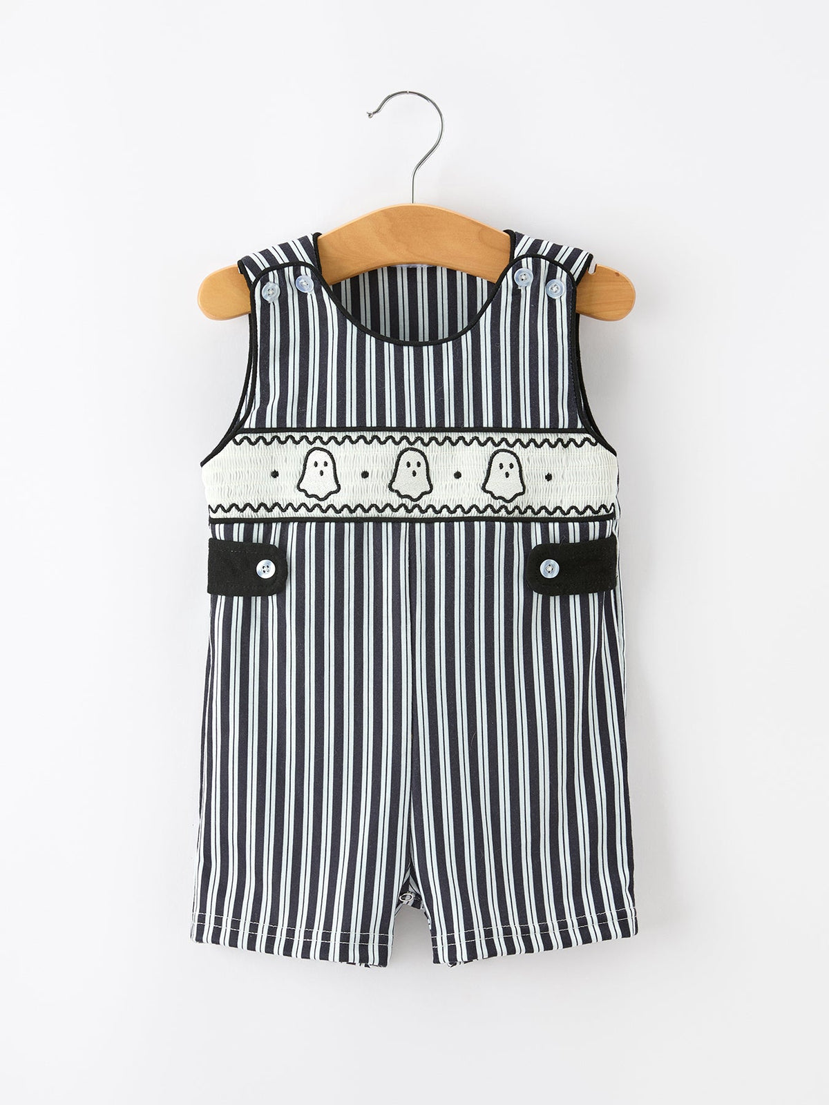 Halloween Ghost Smocked Boys Jon Jon Embroidered Romper by Rylee Faith Designs