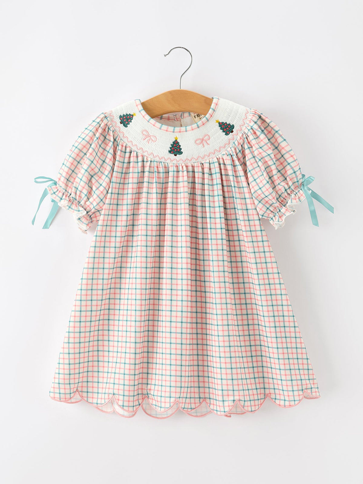 Girls Christmas Smocked Plaid Dress with Tree Embroidery by Rylee Faith Designs