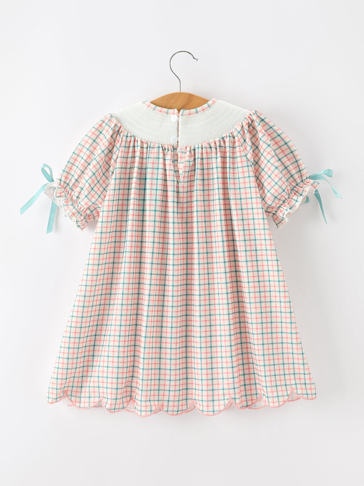 Girls Christmas Smocked Plaid Dress with Tree Embroidery by Rylee Faith Designs