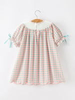 Girls Christmas Smocked Plaid Dress with Tree Embroidery by Rylee Faith Designs