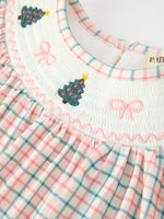 Girls Christmas Smocked Plaid Dress with Tree Embroidery by Rylee Faith Designs