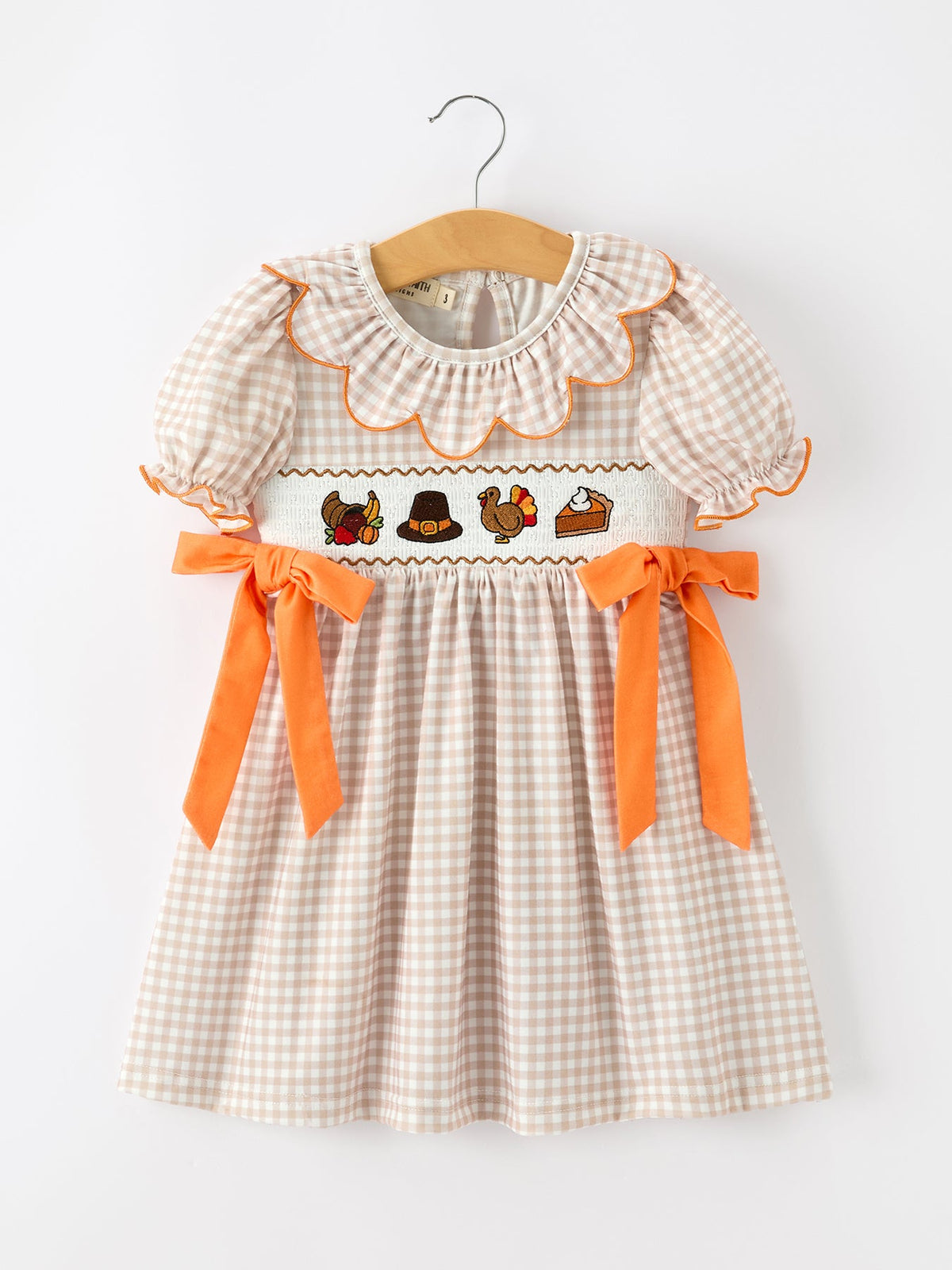 Thanksgiving Smocked Girls Dress Turkey Pumpkin Pie Embroidery by Rylee Faith Designs