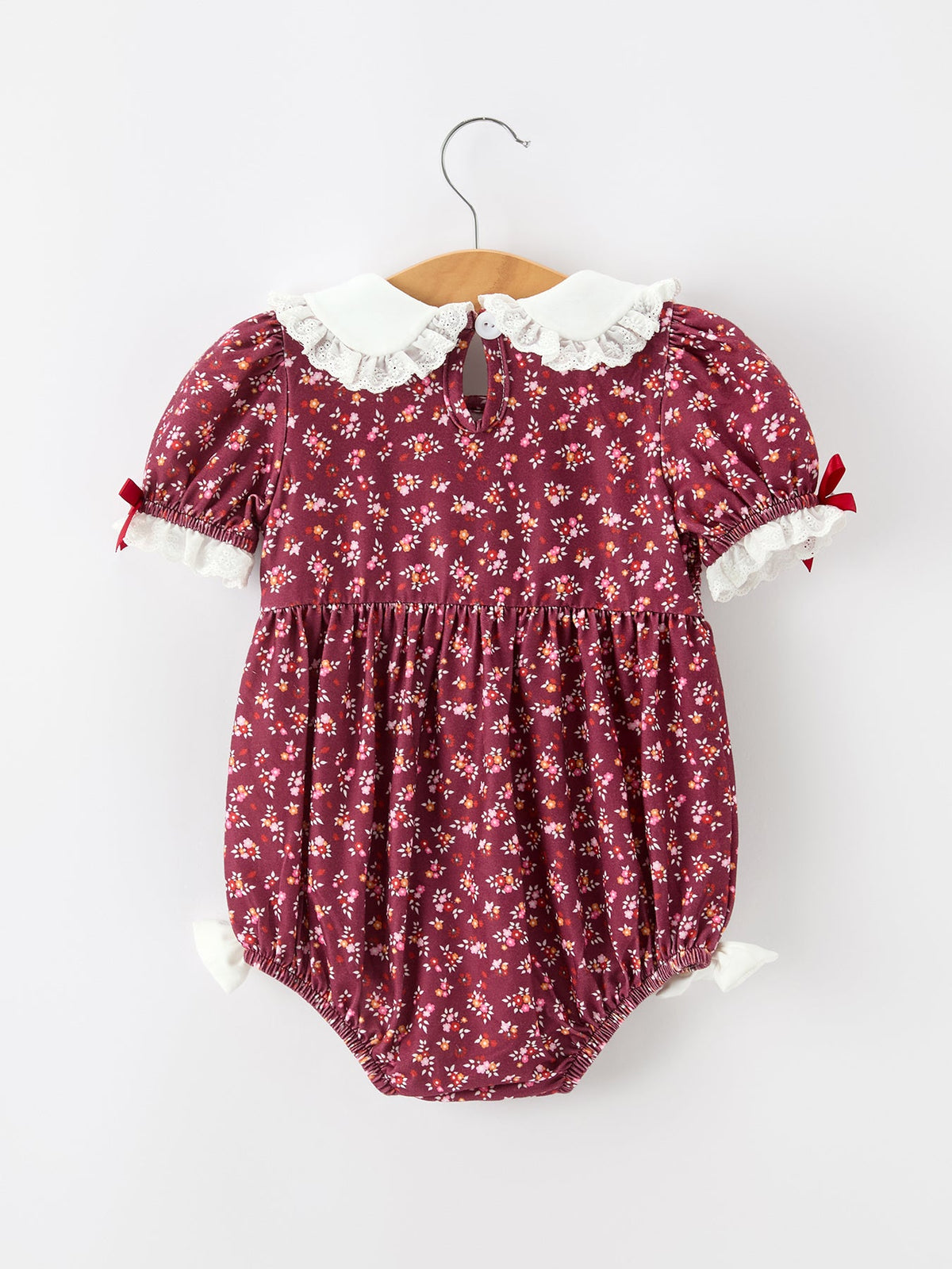 Polyester Spandex Bubble Romper, Smocked, Floral Print, Peter Pan by Rylee Faith Designs (view 2 of 6)