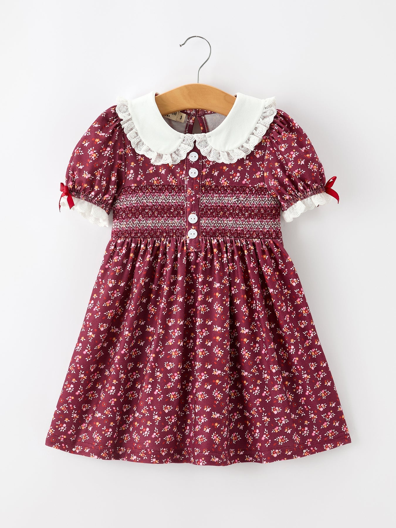 Floral Smocked Girls Dress, Peter Pan Collar