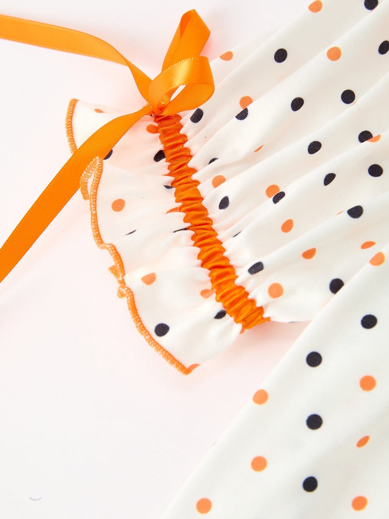 Halloween Pumpkin Smocked Girls Dress Polka Dot Ruffle Sleeve by Rylee Faith Designs