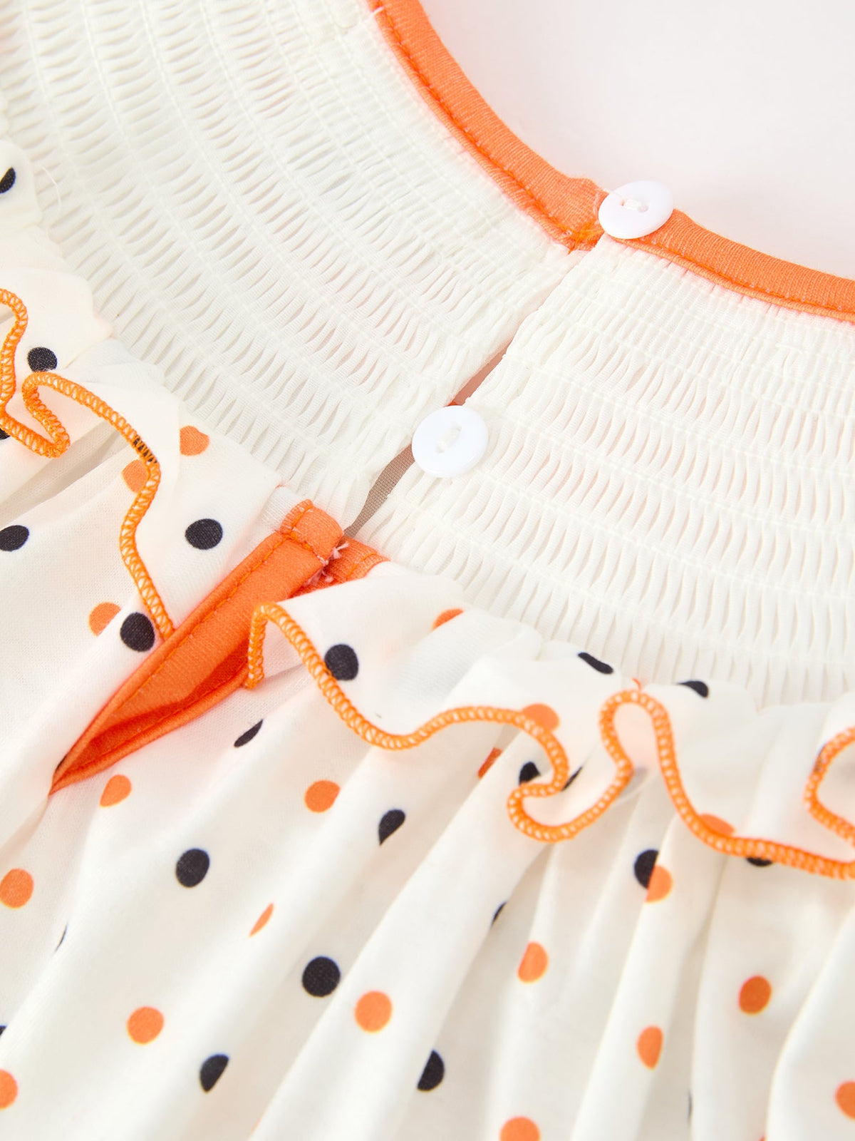 Halloween Pumpkin Smocked Girls Dress Polka Dot Ruffle Sleeve by Rylee Faith Designs