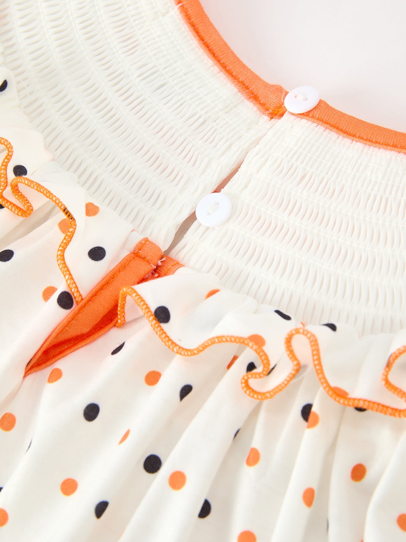Halloween Pumpkin Smocked Girls Dress Polka Dot Ruffle Sleeve by Rylee Faith Designs