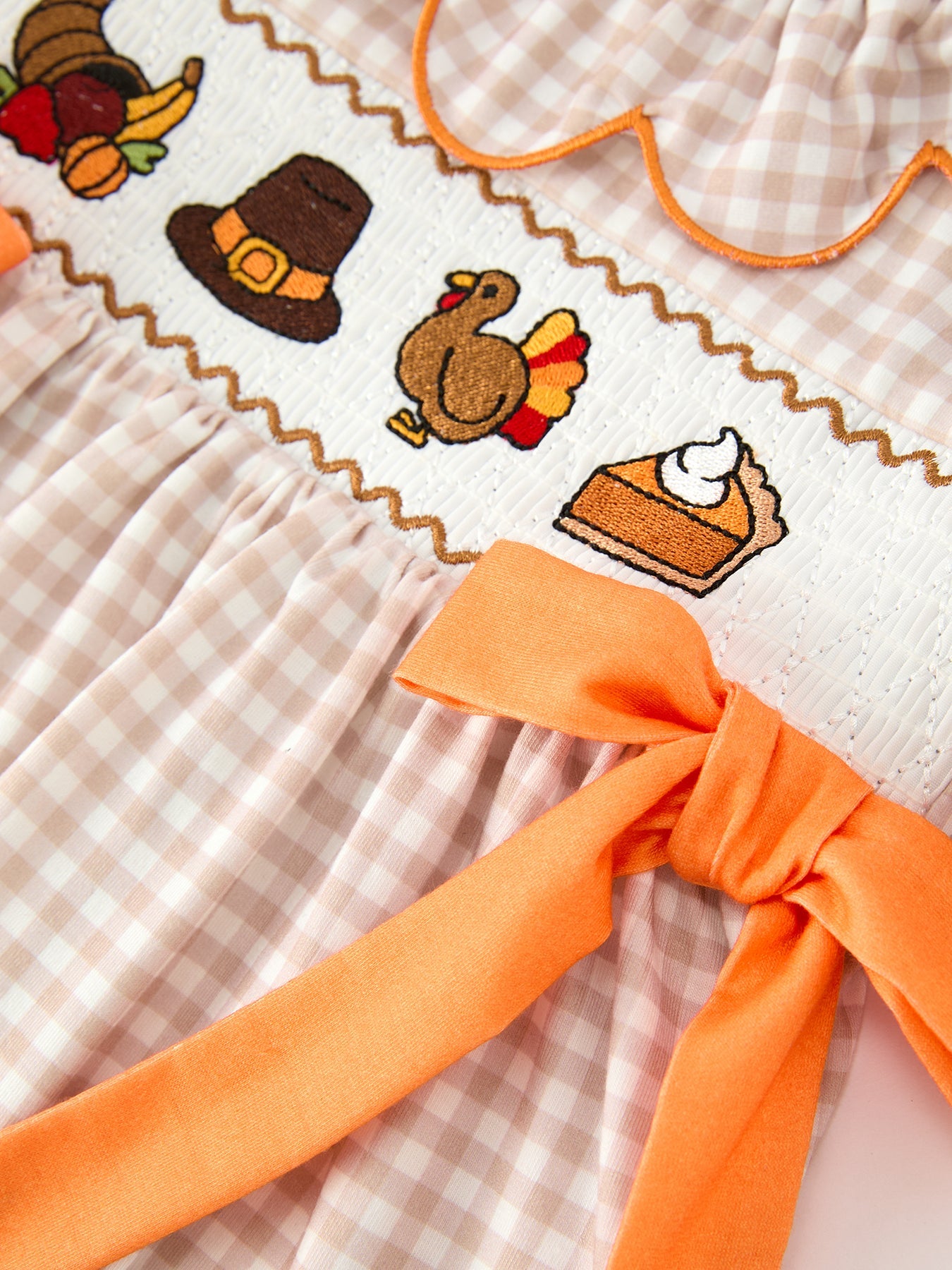 Thanksgiving Smocked Girls Dress Turkey Pumpkin Pie Embroidery by Rylee Faith Designs
