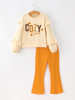 Fall Cozy Girls Ruffle Top Bell Bottom Pants Set by Rylee Faith Designs