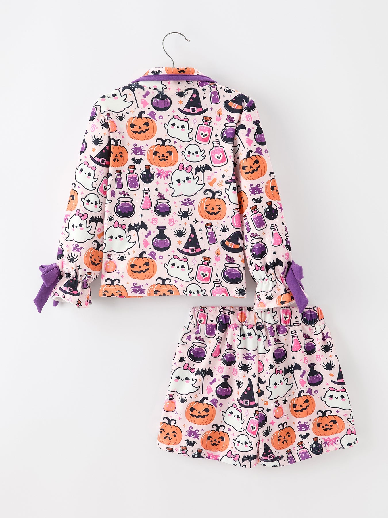 Halloween Pumpkin Ghost Print Girls Pajama Set by Rylee Faith Designs