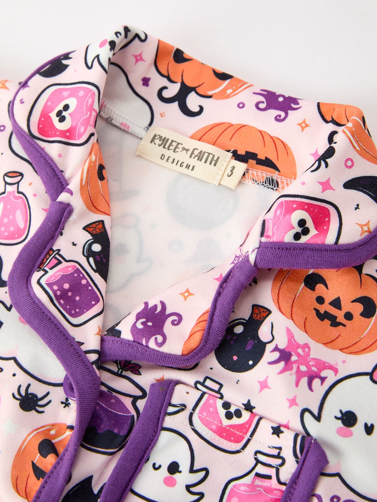 Halloween Pumpkin Ghost Print Girls Pajama Set by Rylee Faith Designs