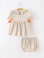 Thanksgiving Smocked Girls Dress Bloomer Set Turkey Embroidery by Rylee Faith Designs