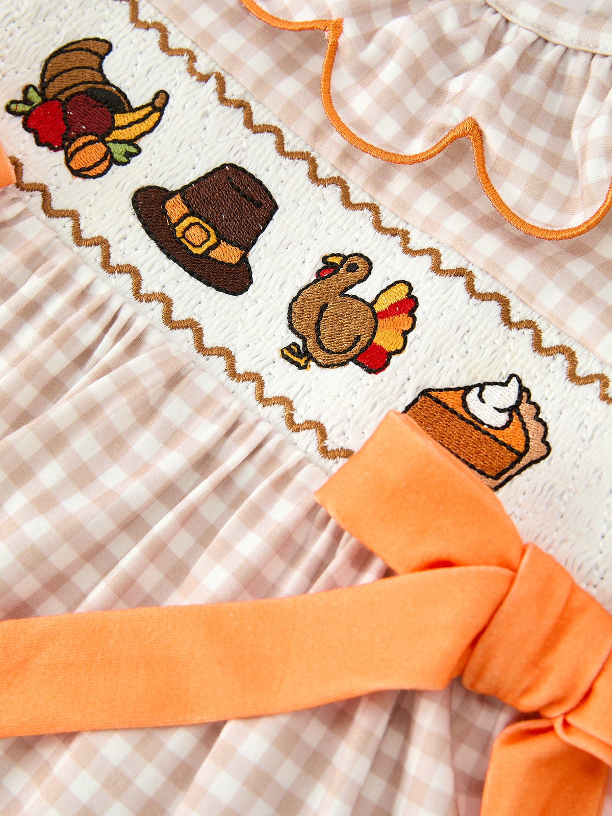 Thanksgiving Smocked Girls Dress Bloomer Set Turkey Embroidery by Rylee Faith Designs