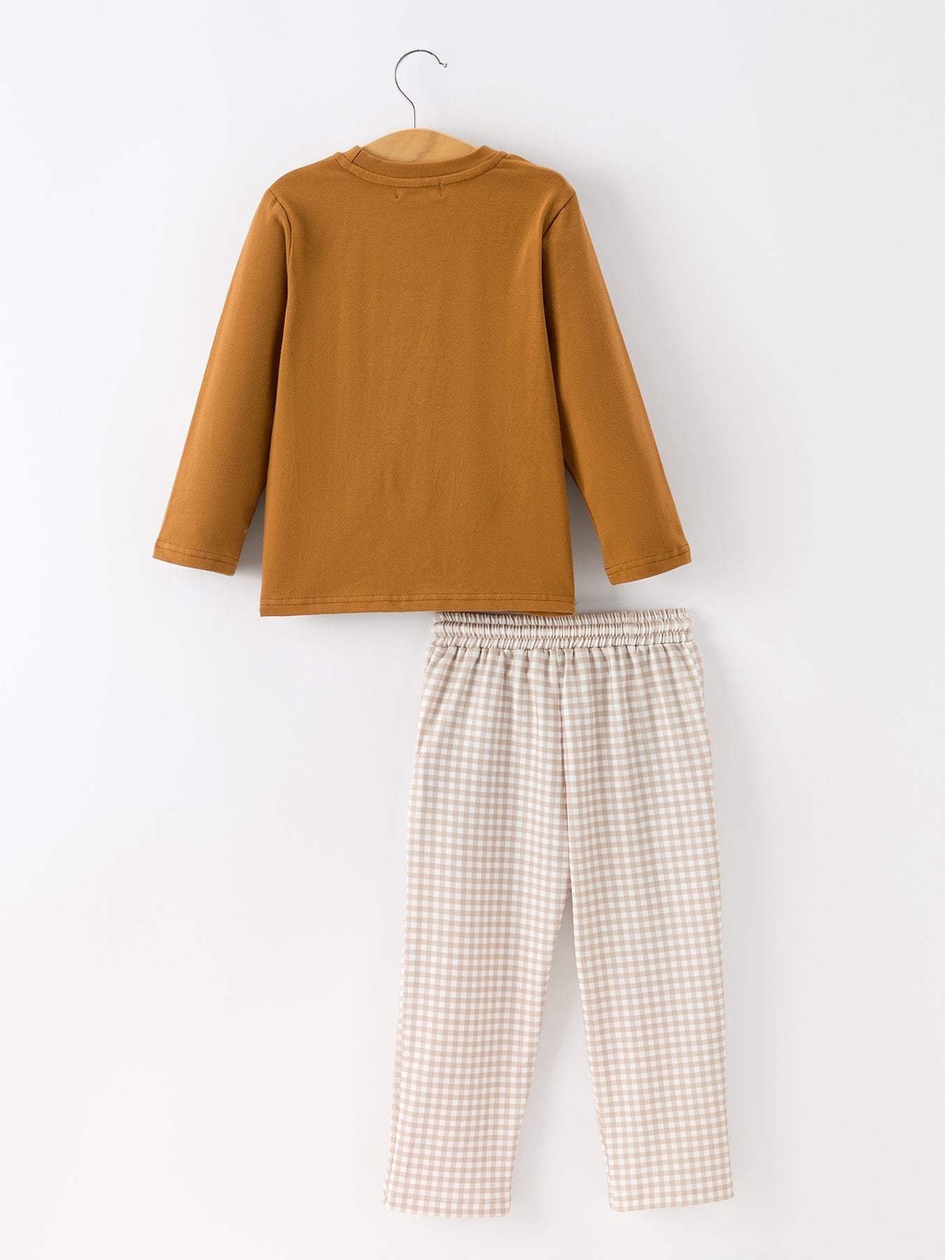 Thanksgiving Boys Embroidered Shirt Gingham Pants Set Fall Outfit by Rylee Faith Designs