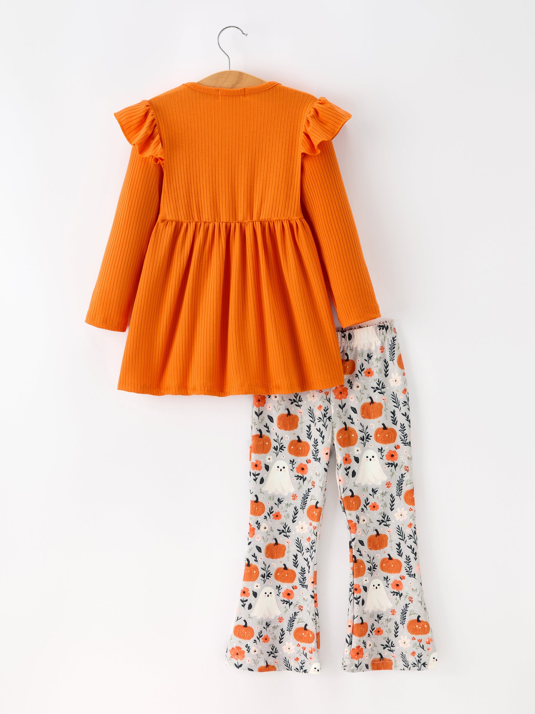 Fall Halloween Pumpkin Ghost Print Girls Long Sleeve Set by Rylee Faith Designs