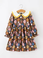 Fall Retro Girls Floral Peter Pan Collar Twirl Dress by Rylee Faith Designs