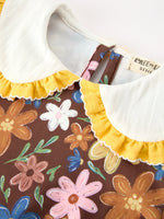 Fall Retro Girls Floral Peter Pan Collar Twirl Dress by Rylee Faith Designs