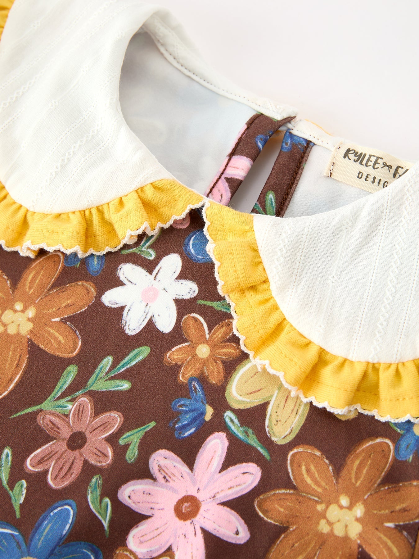 Fall Retro Girls Floral Peter Pan Collar Twirl Dress by Rylee Faith Designs