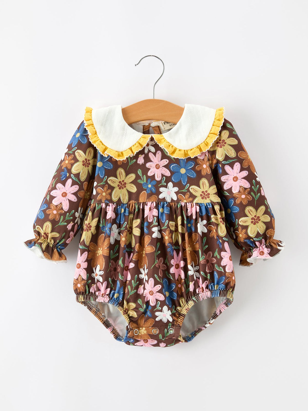 Fall Retro Floral Baby Girls Bubble Romper by Rylee Faith Designs