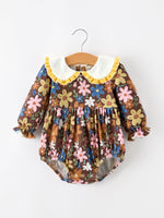 Fall Retro Floral Baby Girls Bubble Romper by Rylee Faith Designs