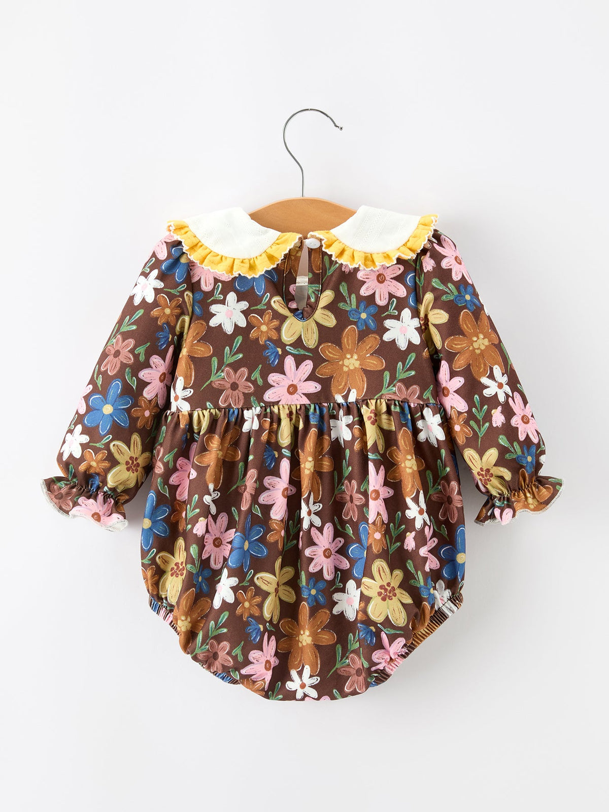 Fall Retro Floral Baby Girls Bubble Romper by Rylee Faith Designs