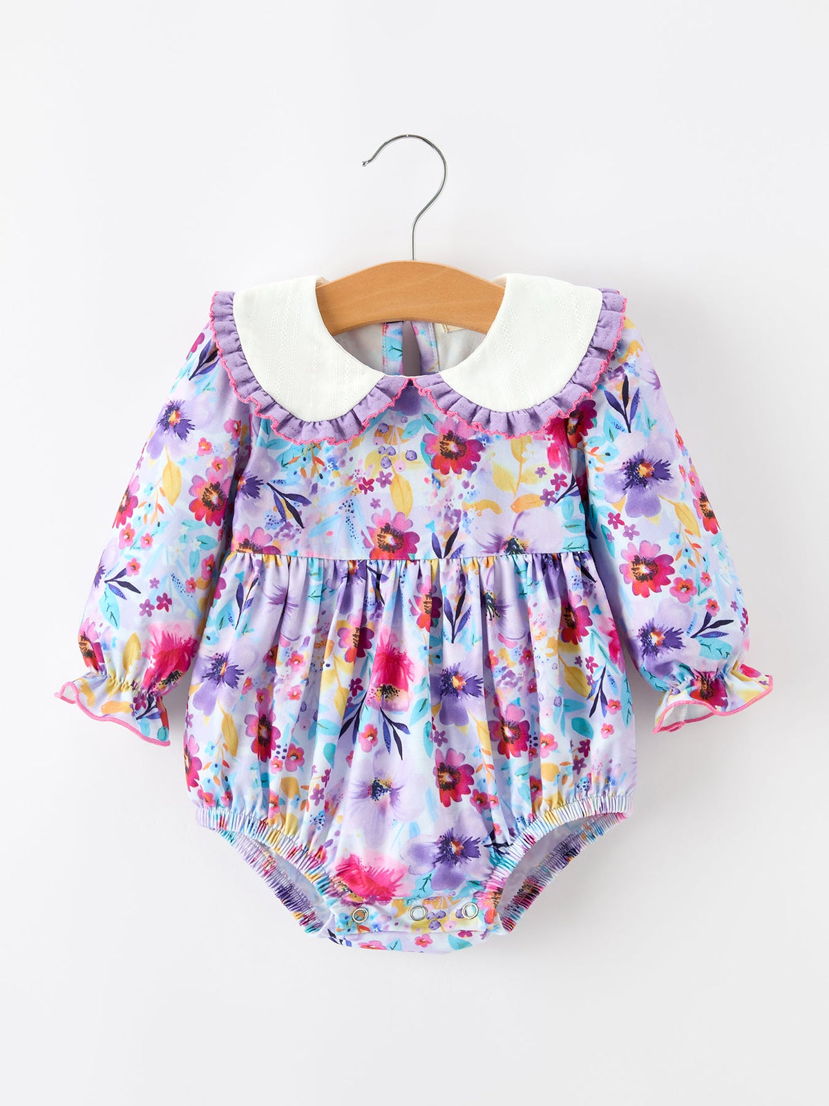 Fall Purple Floral Baby Girls Bubble Romper by Rylee Faith Designs