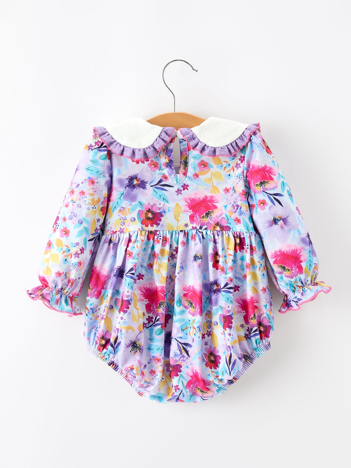 Fall Purple Floral Baby Girls Bubble Romper by Rylee Faith Designs